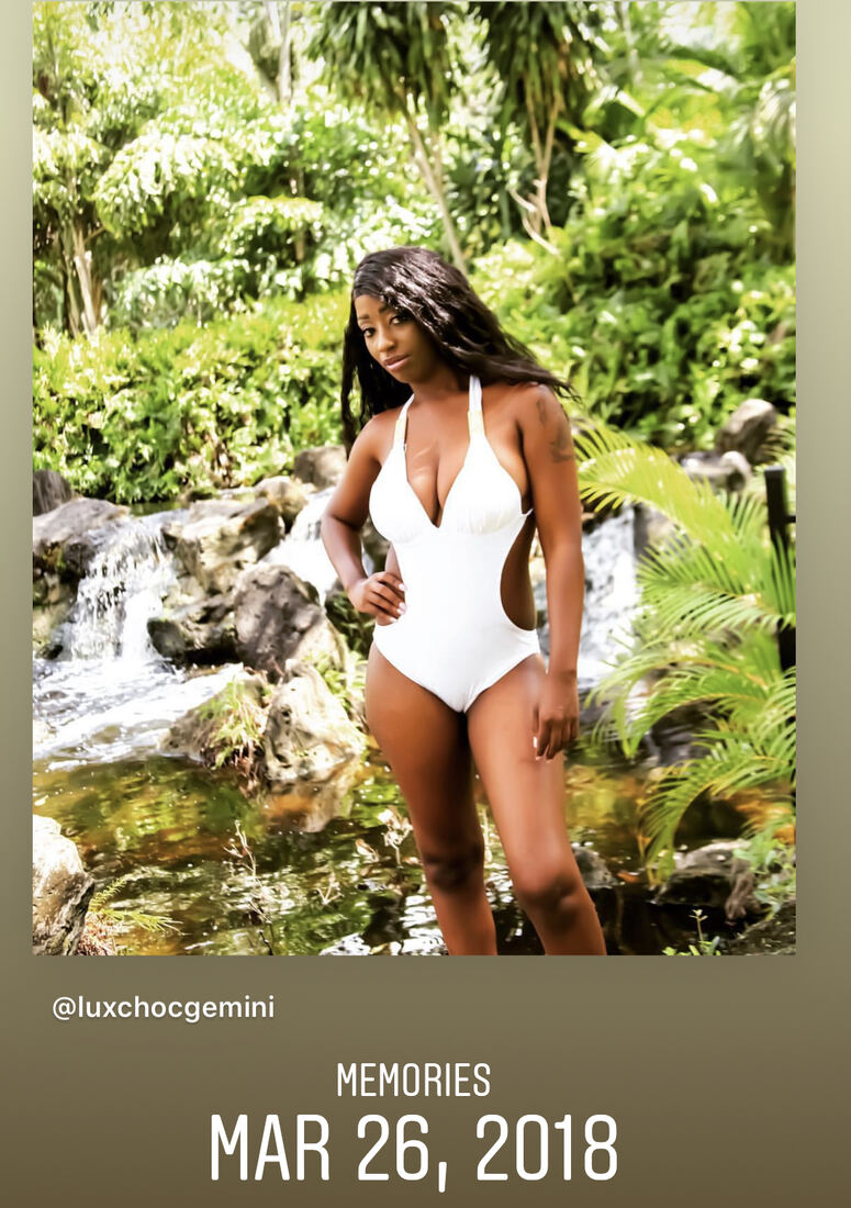 Swimsuit shoot by a waterfall